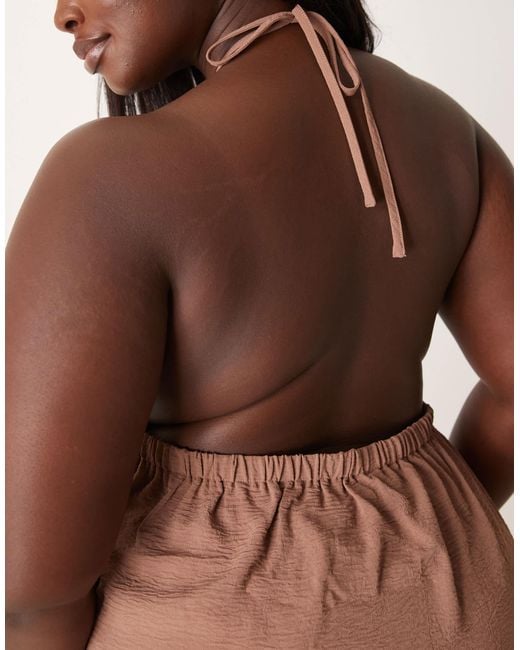 ASOS Brown Curve Tailored Floaty Halter Neck Top Co-ord