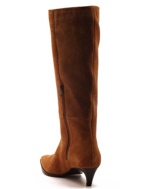 OFF THE HOOK Brown Fern Suede Leather Knee-High Kitten Heel Boots