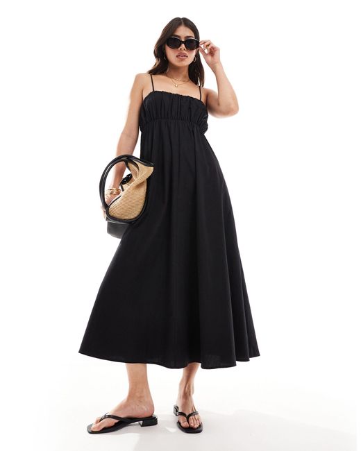 ASOS Black Ruched Bust Maxi Sundress With Adjustable Straps