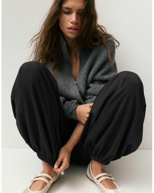 Pull&Bear Black Darted Balloon Trousers
