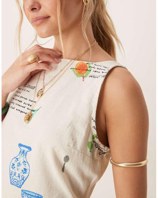 ASOS Hoogsluitende Mini-Jurk Met Vierkante Hals En Gesmokte Achterkant in het Natural