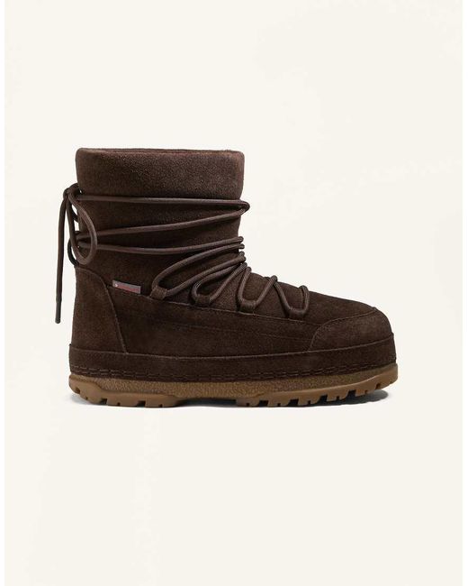 Oysho Brown Technical Split-Leather Lace-Up Boots