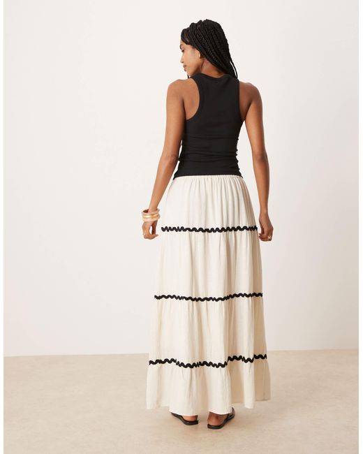 Vila Natural Scallop Trim Cotton Maxi Skirt