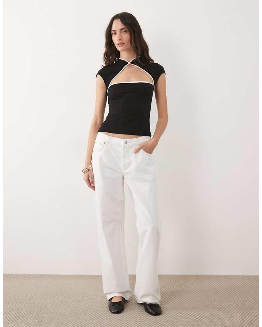 ASOS Black Short Sleeve With Rouleau Loop With Cut Out Top