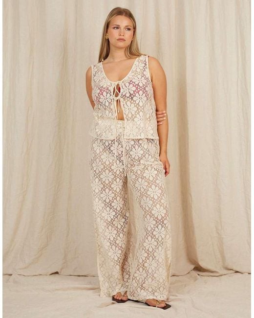 Going Somewhere Natural Floral Crochet Trousers