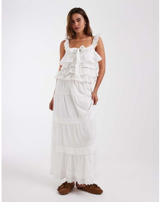 Vero Moda White Ruffle And Lace Detail Tiered Boho Cami Top