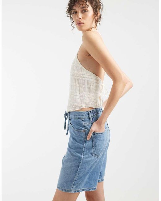 Vero Moda Blue Villa Mid-rise Tie Waist Denim Bermuda Short