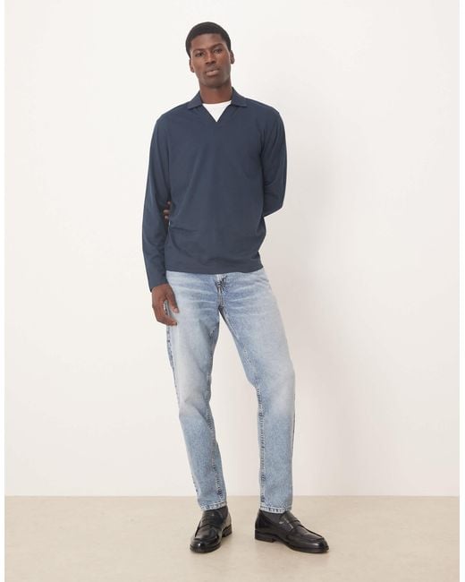 SELECTED Blue Polo With Split Neck for men