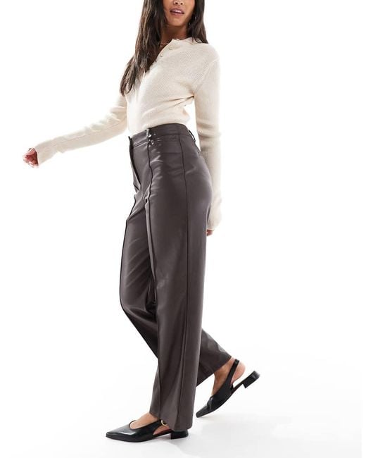 New Look Brown Faux Leather Wide Leg Trousers