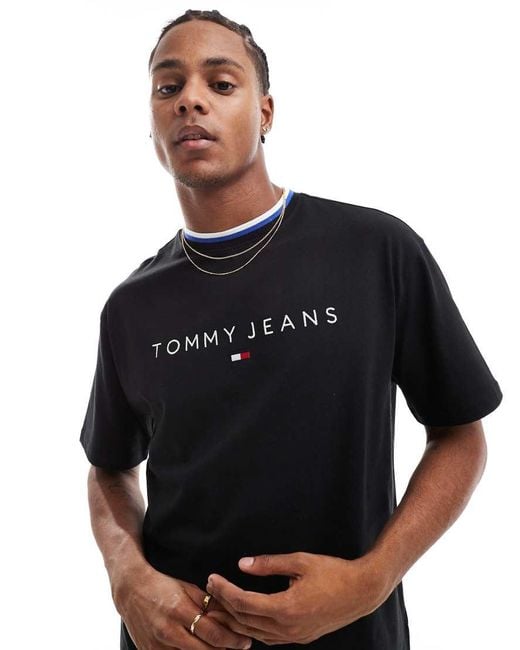 Tommy Hilfiger Black Linear Logo Ringer T-Shirt for men