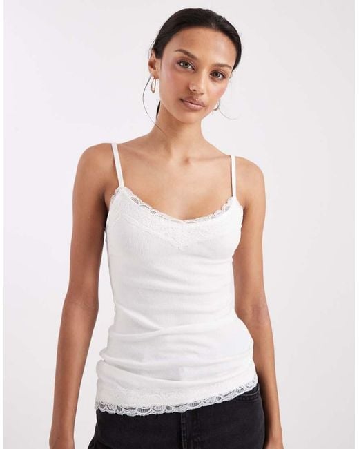 Hollister White Lace Trim Cami Top