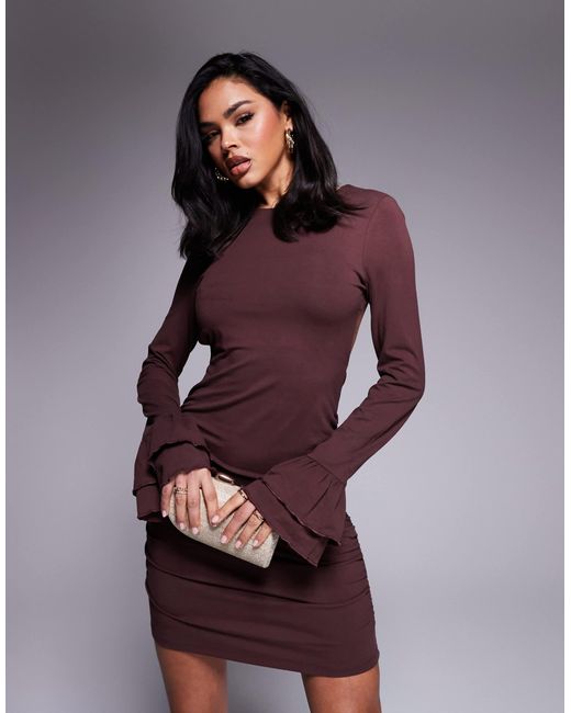 ASOS Purple Long Sleeve Mini Dress With Ruffle Cuff Details