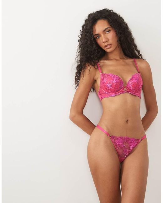 Ann Summers Pink Magnetizing Foiled Embroidery Tanga Thong