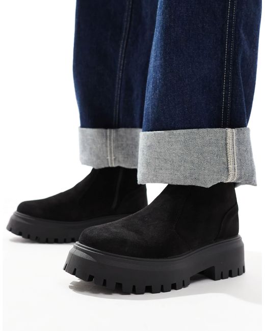 Asos Design Wide Fit Black Antigua Suede Sock Boots