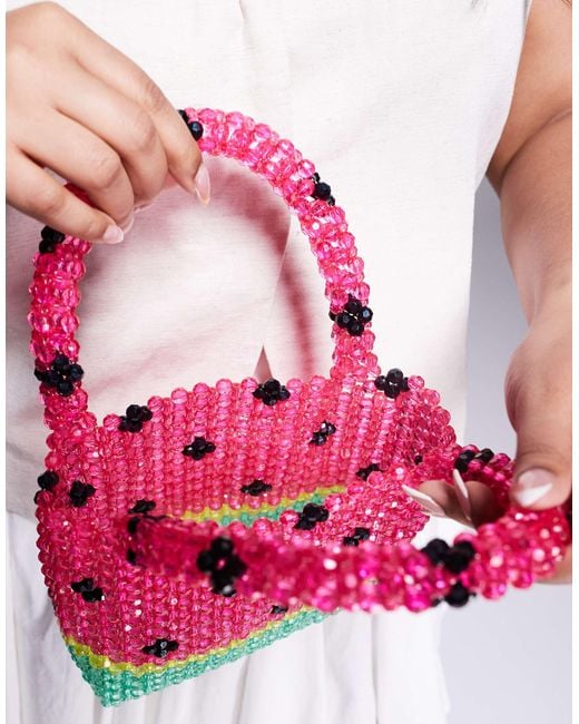 River Island Red Watermelon Beaded Grab Bag