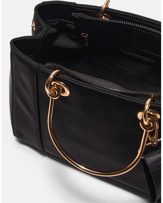 Stradivarius Black Tote Bag With Metallic Handle
