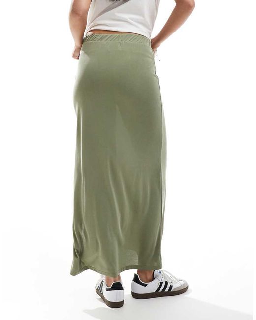 Vila Green Slinky Maxi Skirt With Split