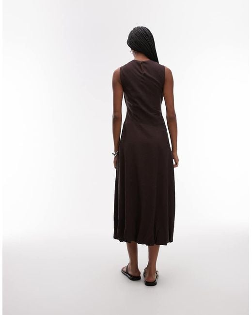 Mango Brown Midi Dress With Soft Bubble Hem