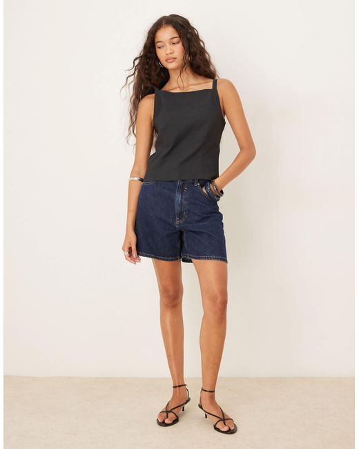 Mango Blue Square Neck Bow Back Top