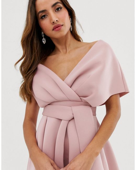 slim fit dress slacks Rent ASOS DESIGN Bare Shoulder Prom Scuba Midi Dress In Forest Green main image 1