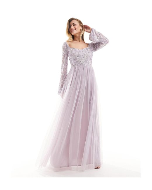 L'invitée - robe longue et ornementée à manches longues - lilas Beauut en coloris Purple
