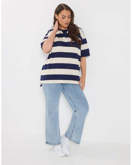 Yours Clothing Blue Stripe Heavyweight T-Shirt