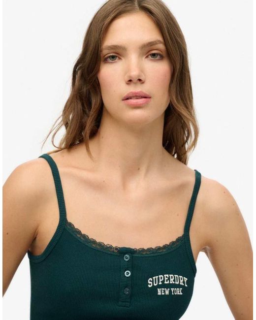 Superdry Green Athletic Essentials Embroidered Button Cami Top