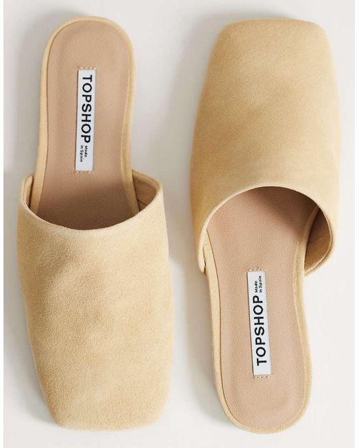 TOPSHOP White Cressida Premium Real Suede Square Toe Mule