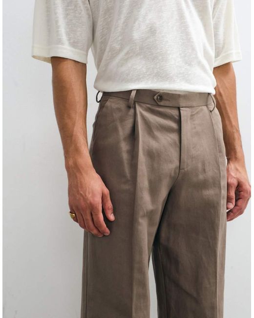ASOS Brown Oversized Tapered Linen Rich Suit Trousers for men