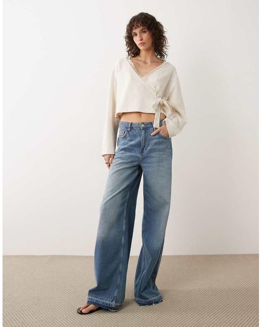 Miss Selfridge Blue Wrap Top
