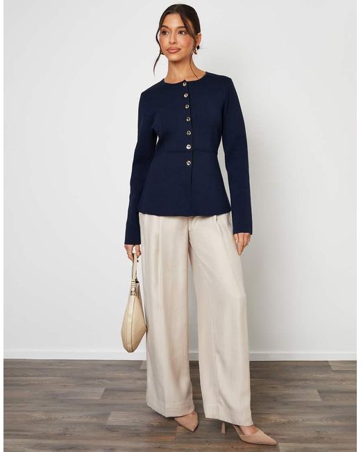 Threadbare Blue Cinched Knitted Button Up Cardigan