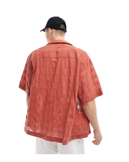 Chemise oversize à revers cranté en tissu léger texturé - rouille ASOS pour homme en coloris Red