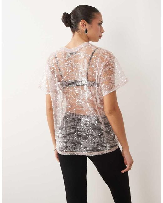 ASOS Brown Sheer Sequin Oversized T-shirt