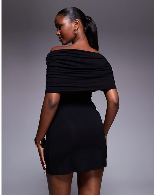 ASOS Blue Off-the-shoulder Mini Dress With Ruched Side