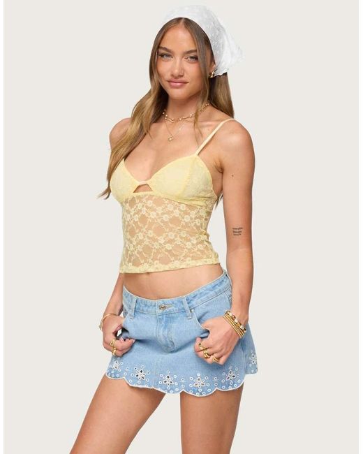 Edikted Blue Sheer Lace Cut Out Tank Top