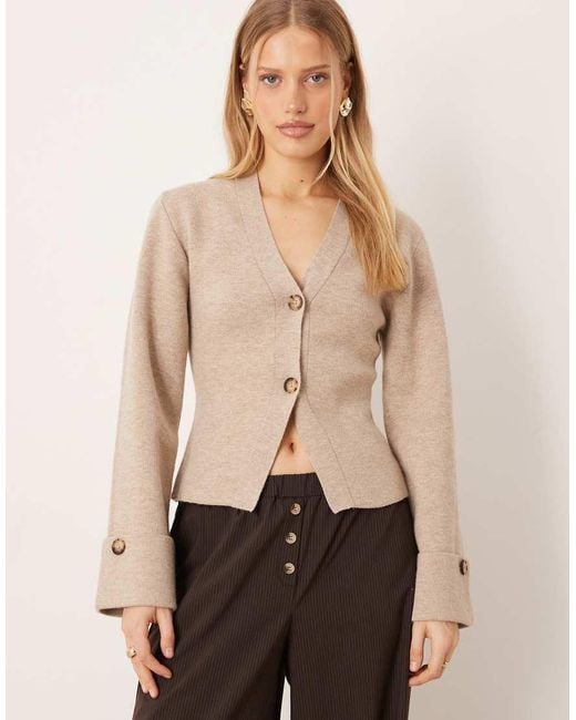 Gina Tricot Natural Long Sleeve Knitted Sculptured Cardigan