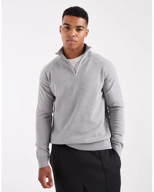 Threadbare Gray 1/4 Zip Knit Sweater for men