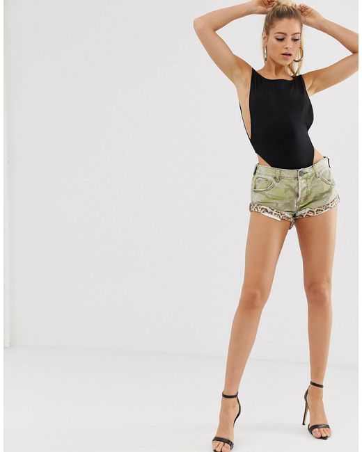 One Teaspoon Green Bandits Camo Short With Leopard Detail