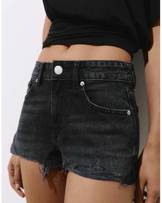 Pull&Bear Black Mini Ripped Denim Shorts