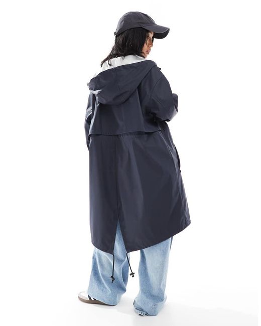 ASOS Blue Asos Design Petite Contrast Detail Rubberised Rain Parka