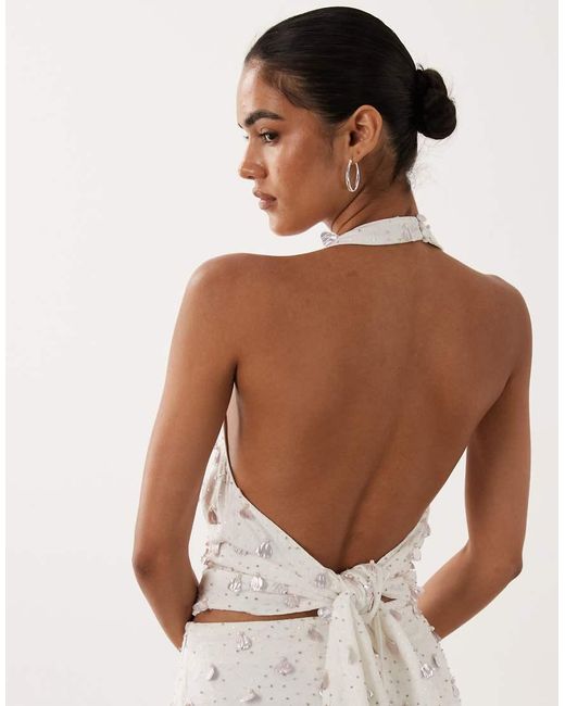 ASOS White Embellished Detail Halter Co-ord Top