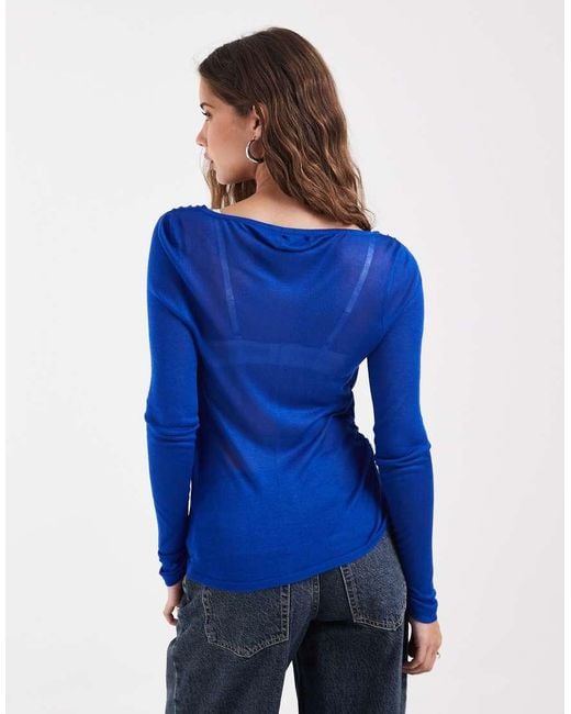 ASOS Blue Fine Knit Cowl Neck Drape Top