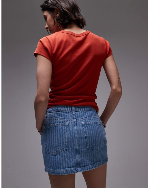 Mini-jupe en jean à basque et rayures délavées TOPSHOP en coloris Blue
