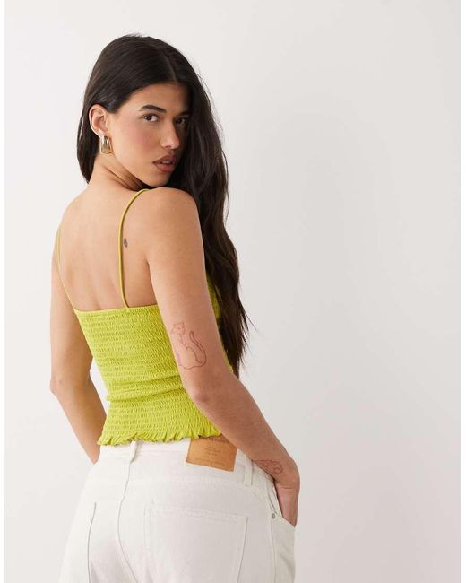 ASOS Green Shirred Cami Top With Ruffle Hem