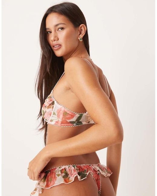 KAT THE LABEL Natural Isla Frill Detail Lingerie Thong