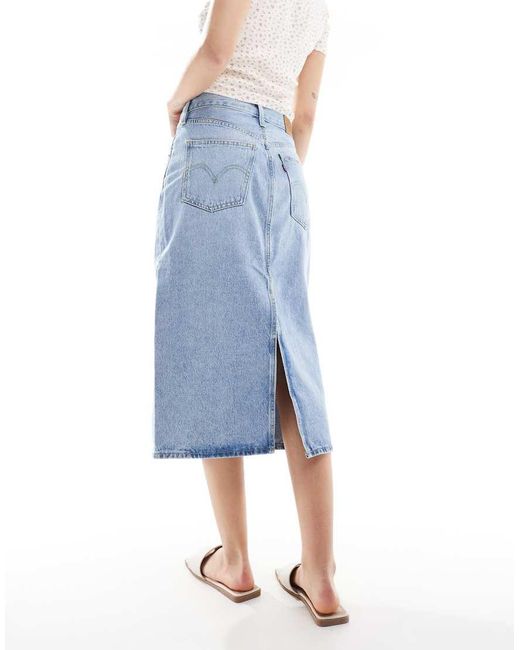 Levi's Midi Rok Met Split En Hoge Taille in het Blue