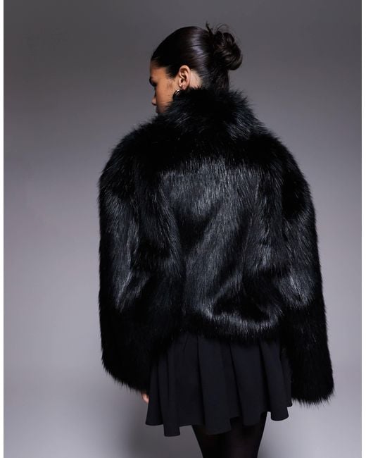 Aria Cove Blue Oversized Cropped Wide Sleeve Faux Fur Jacket