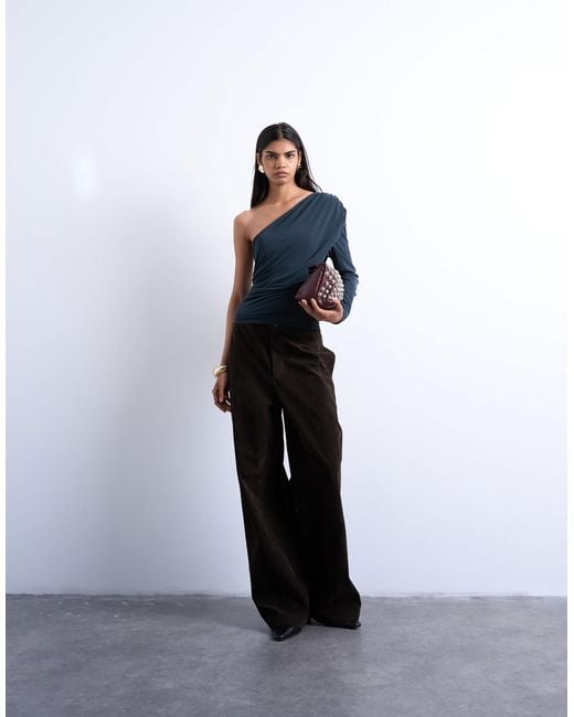 TOPSHOP Blue Cupro Ruched One Sleeve Top