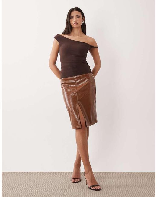 ASOS Brown Lace Up Back Twist Shoulder Top