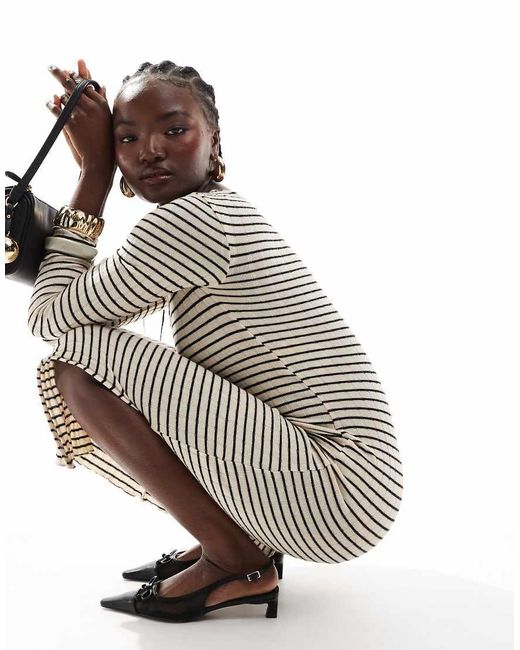 Pieces White Long Sleeve Square Neck Ribbed Maxi Dress